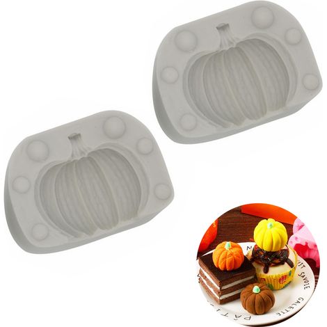 Lot de 2 moules en silicone 3D en forme de citrouille, mini moules à fondant, chocolat et bonbons pour Halloween, Thanksgiving et l'automne, décoration de gâteaux, savons, bougies, argile et résine. (1/5)