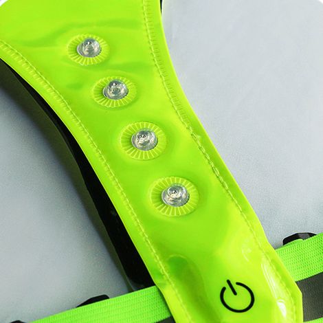 Gilet de sécurité réfléchissant, perles LED haute luminosité, bande réfléchissante réglable, alimenté par batterie, vert fluorescent. (1/5)