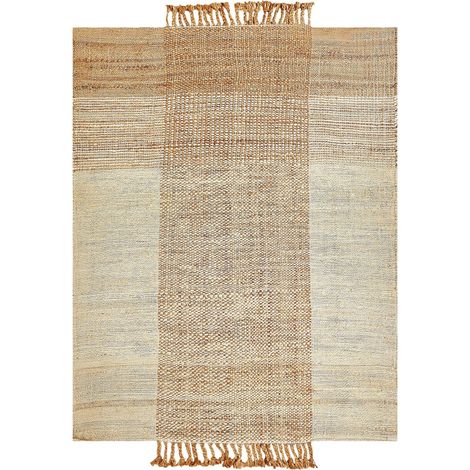 Tappeto boho iuta con frange fatto a mano 140 x 200 cm beige chiaro e naturale Hamzalar