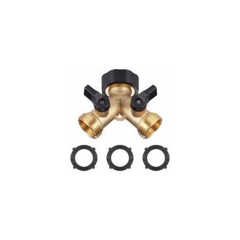 Grifo doble para lavadora ZVD, GU.B/good, divisor de grifo de jardín de latón, conector en Y con 3 almohadillas de goma, 3/4 de pulgada para conectar 2 electrodomésticos, grifo de doble salida para la (1/4)