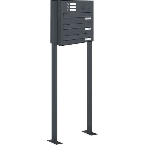 3er Biefkastenanlage Standsystem Durchwurf - Klingel RAL 7016 Anthrazit (1/5)