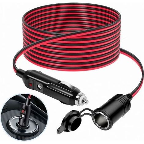 3M Cigarette Lighter Extension Cable, 12V/24V Car Charger Cigarette Lighter Socket, 16AWG Waterproof Dustproof Adapter with 15A Fuse for Motorcycle, Boat, Car, Truck (1/5)