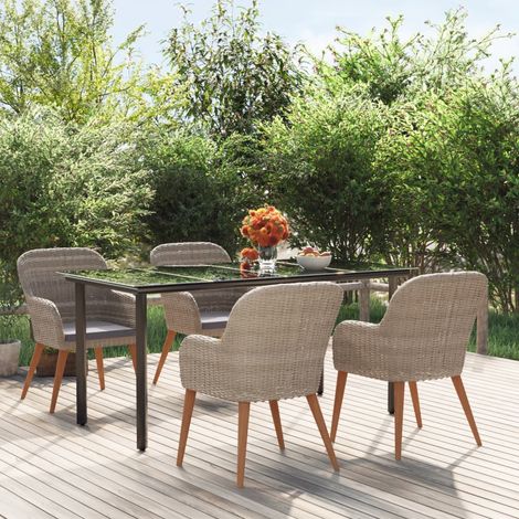 5-tlg. Garten-Essgruppe mit Kissen Braun