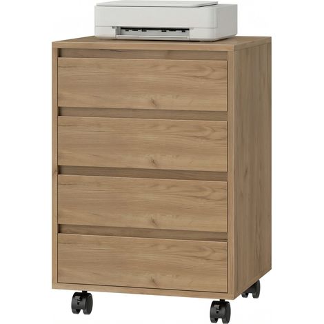 Caisson de bureau à 4 tiroirs, avec roulettes, pour bureau ou espace de travail, 46 x 40 x 65 cm, marron (1/5)