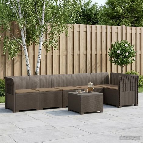 Canapé de Jardin Modulaire 6 Places avec Table et Coussins Aspect Rotin PP Gris Clair - PANGIVO (1/5)