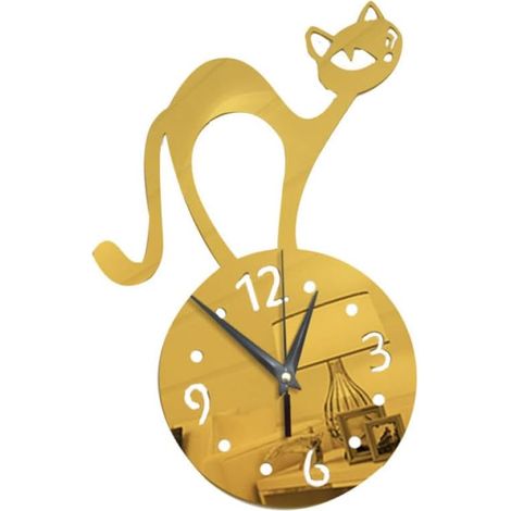 Horloge Murale Suspendue Forme Chat Design Silencieux et Nettoyage Facile en Acrylique Doré pour Décoration Murale Bureau ou Café (1/5)