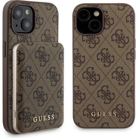 Funda rígida Guess GUBPM5P15S4GEMGW para iPhone 15 de 6,1" + Powerbank de 5000 mAh MagSafe marrón/marrón 4G con logotipo metálico (1/5)