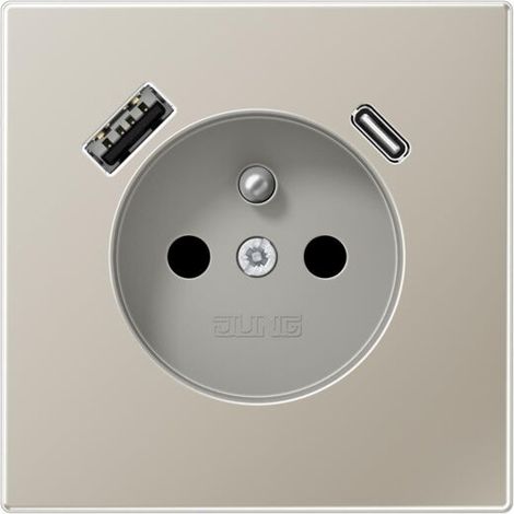 Jung Steckdose, französisch/belgisches System 16 A 250 V , mit USB-Ladegerät 1 x Typ A + 1 x Typ C, SAFETY+, Serie ES1520F-15CA