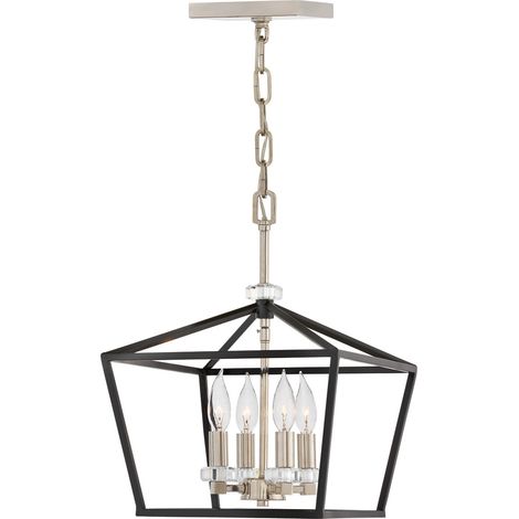 Elstead Hinkley Stinson Lanterne Lampada da soffitto a sospensione nera con nichel lucido (1/5)