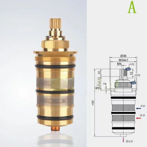 Noyau de vanne thermostatique, vanne de douche thermostatique en laiton, avec noyau et poignée, compatible avec les mitigeurs de douche. (1/3)