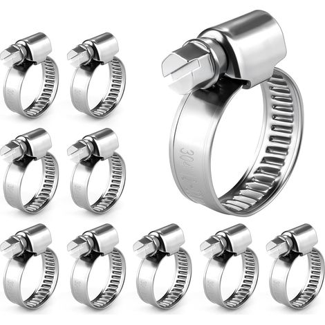 10 Colliers de serrage, Acier inoxydable 304, Réglable 12-22mm, Vis sans fin, Plomberie, Automobile (1/5)