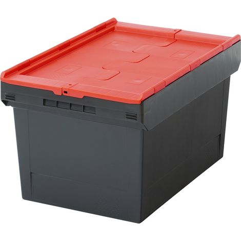 BITO Mehrwegbehälter MB Deckel/Bügel/Kufe / MBD64321 Eco Regranulat schwarz Deckel/St, Farbe: schwarz/rot (1/5)