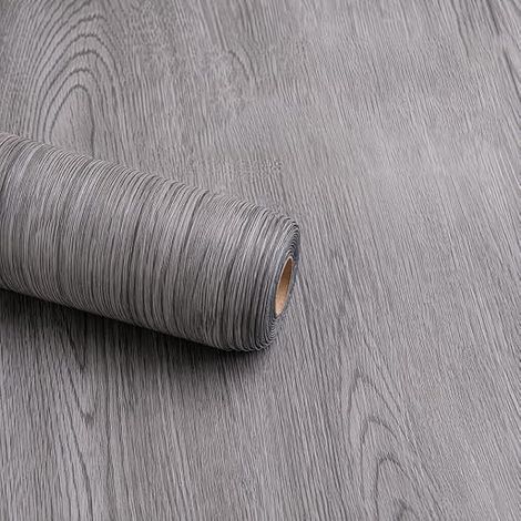 Self Adhesive PVC Flooring Easy Care Wood Look 40 x 300 cm Wood Look Sold by the Metre for Kitchen, Living Room, Bathroom, Bedroom Grey Wood Grain (1/5)