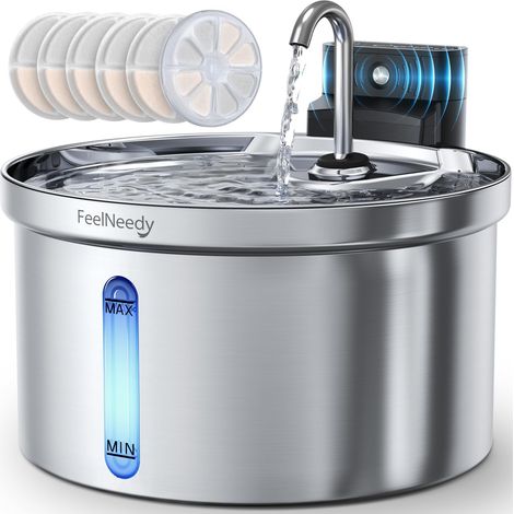 Fontaine a Eau Chat sans Fil à Pile-3,5L, avec 6 Set Filters  [Séparation de l'eau et de la batterie] Fontaine en Acier Inoxydable Avec Détecteur avec Batterie Rechargeable 4000mAh (1/5)