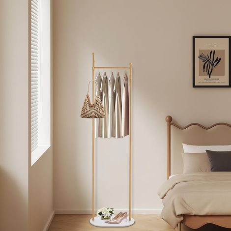 Metal Coat Rack, Freestanding Clothes Rack with Slate Base and 4 Hooks, Modern Wardrobe Clothes Rail for Clothes, Hat and Handbag, 170 cm (1/5)