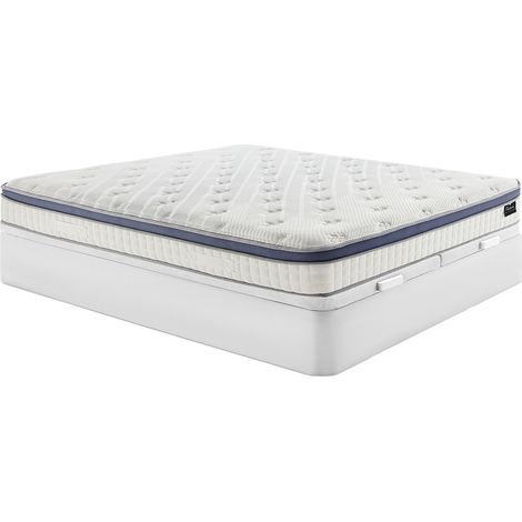 Ensemble 180 x 200 cm sommier coffre blanc + matelas hybride ressorts ensachés 7 zones mémoire de forme et latex ép.25cm - MALAO de PALACIO