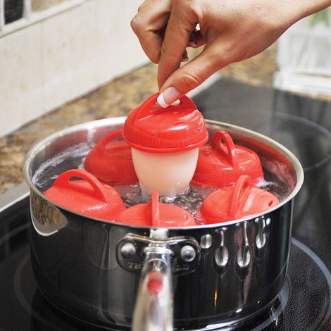 Lot de 6 coquettes à oeufs en silicone antiadhésif sans coque pour oeufs durs ou mollets