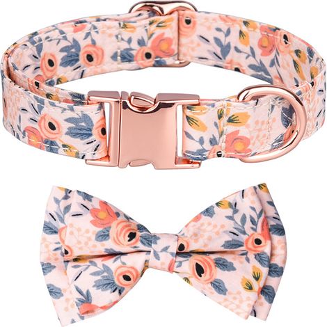 Collier Pour Chien - Coton Élastique Réglable Avec Nœud Et Fleur Détachable - Pour Chiens De Toutes Tailles - 3 Tailles Disponibles (1/5)