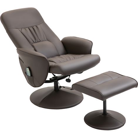 Fauteuil inclinable avec repose-pieds, fauteuil TV pivotant avec 10 points de massage, fonction inclinable, fauteuil de massage avec télécommande, poche latérale, fauteuil TV, similicuir, marron (1/5)