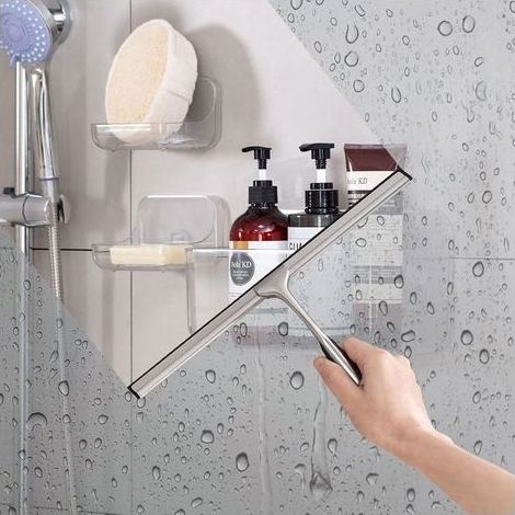 TAISHENGDA - Duschabzieher aus Edelstahl - Duschabzieher mit 30,5 cm Silikon-Reinigungslippe und selbstklebendem Wandhaken für Badezimmer, Küche, Spiegel, Fenster und (1/5)