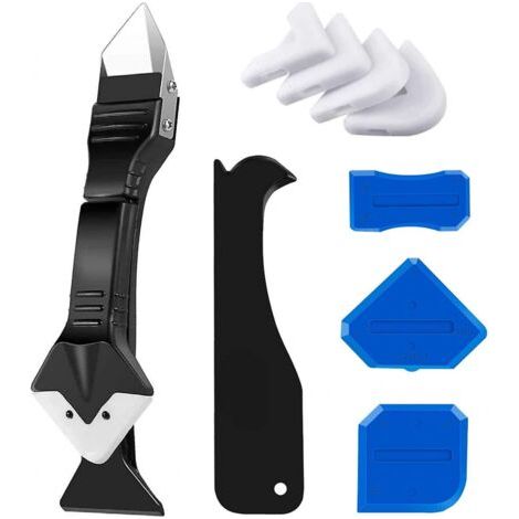 Buse de calfeutrage en Silicone 3 en 1 (acier inoxydable), grattoir, outil de finition de calfeutrage, réutilisable, 5 embouts, excellent outil (1/5)