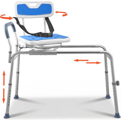 Chaise de Baignoire Coulissante, Siège de Transfert pour Baignoire Pivotant, Capacité 180 kg, Hauteur Réglable, pour Adultes, Seniors et Personnes à Mobilité Réduite, Accoudoir et Dossier (1/5)