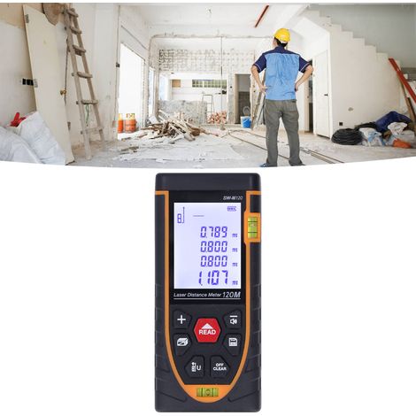 Télémètre laser, instrument de mesure infrarouge de haute précision avec écran LCD rétroéclairé haute définition, avec mesure de surface/mesure de volume/mesure du théorème de Pythagore (SW-M120). (1/5)