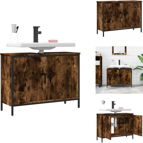 Waschbeckenunterschrank Räuchereiche 80x30x60 cm Holzwerkstoff - Badezimmermöbel - Holzschrank - Unterschrank - Waschbeckenunterschrank - Spiegelschrank (1/5)