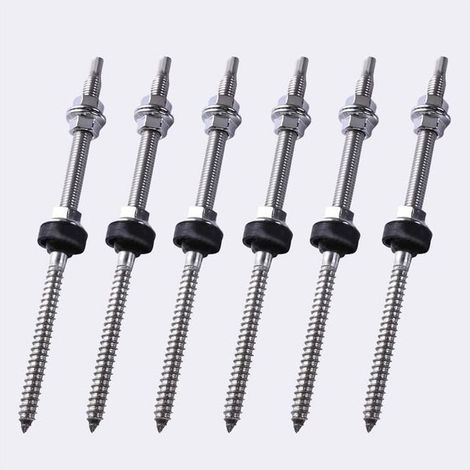 Lot de 6 Vis à Double Filetage M10x200mm - Fixation Solaire sur Toit, Réglable en Hauteur pour Panneaux Photovoltaïques (1/5)