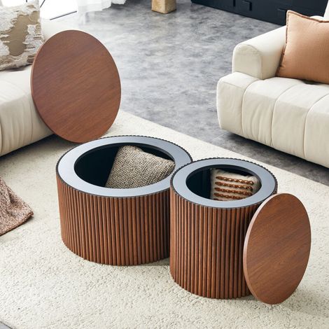 Ensemble de 2 tables basses gigognes – Design colonnes romaines, finition noyer, pour salon ou chambre – Style antique modulable (1/5)
