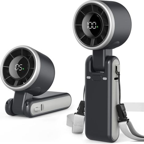 Ventilateur portable, 13 350 tr/min, ventilation puissante, batterie rechargeable 3 600 mAh, mini ventilateur portable à 5 vitesses avec affichage numérique, idéal pour voyages, bureau et activités en (1/5)