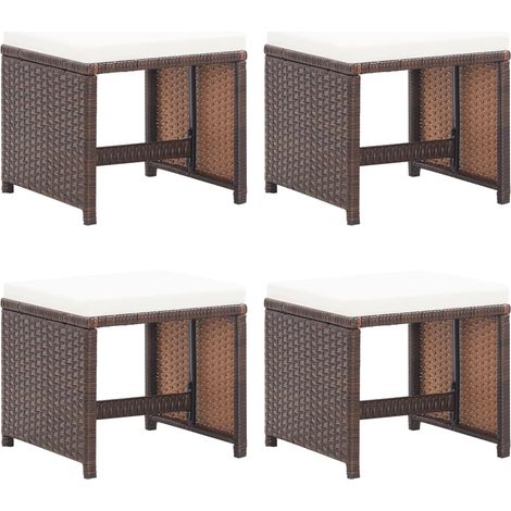 Gartenhocker 4 Stk. mit Kissen Poly Rattan Braun