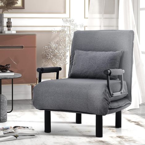 3-in-1 reclining sofa bed, padded seat, folding armchair with 6-position reclining backrest, chaise lounge, sofa for home or office (grey) (1/5)