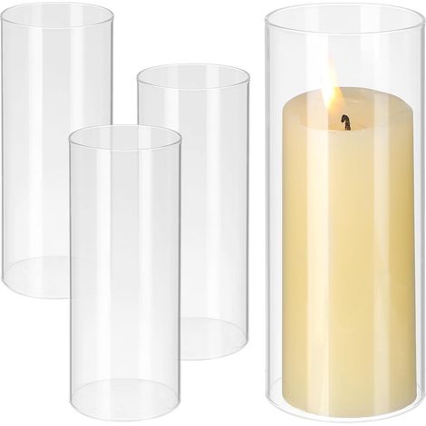 Lot de 4 Abat-Jours Cylindriques en Verre Borosilicate Transparent, Coupe-Vent, pour Décorer des Fleurs Préservées ou DIY (1/5)