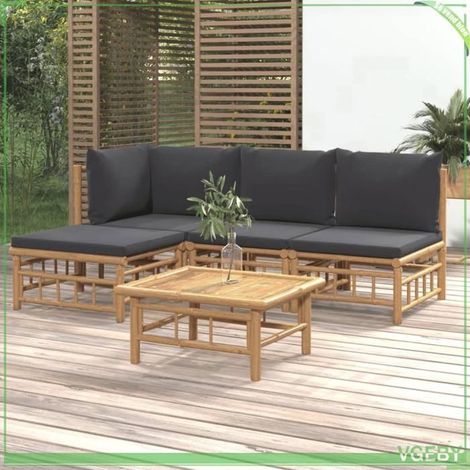 Salon de jardin 5 pcs - FAFEICY - Bambou modulable - Coussins gris foncé - Table robuste (1/5)