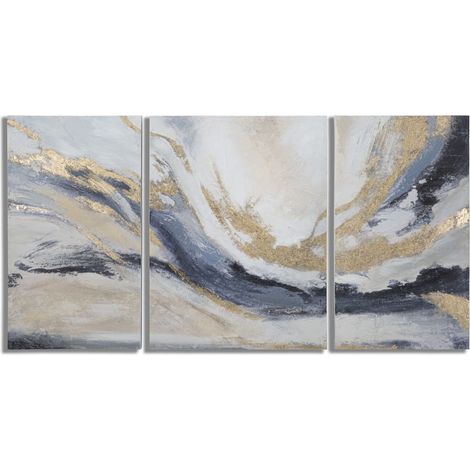 Trittico su tela Gaspons astratto blu, bianco e oro set 3 pezzi 150x80 cm (1/5)