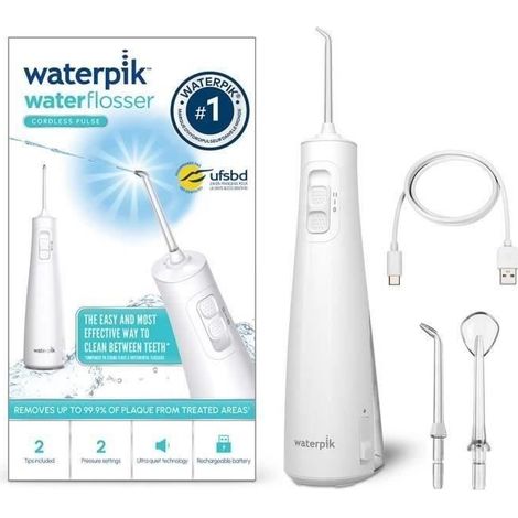 Waterpik WF-20 Pulse, Kabelloser Hydropulsator, Von der UFSBD empfohlen, Wiederaufladbarer Zahnjet, Entfernt Plaque, Weiß