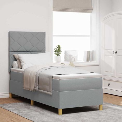 LED Boxspringbett mit Matratze Hellgrau 80 x 200 cm Stoff