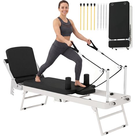 Réformateur Pilates Pliable per Maison avec 2 bandes élastiques, idéal pour l'entraînement à domicile et le maintien de votre forme physique au quotidien (1/5)