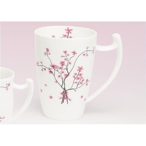 Mug géant, tasse FLEUR DE CERISIER 500ml en porcelaine blanche et rose ronde TeaLogic