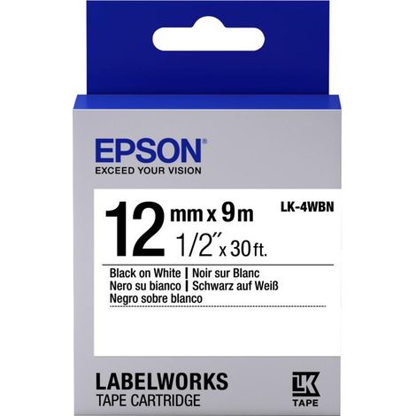 Epson Nastro fondo Standard Bianco per testo Nero 12/9 LK-4WBN (1/3)