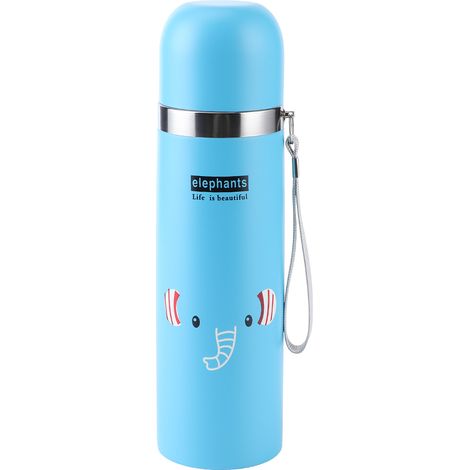 Gourde isotherme pour enfants 500ml bleue, bouteille en acier inoxydable isolée, gobelet sous vide portable avec motif cartoon. (1/5)