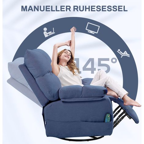 Fauteuil massant avec fonction chaleur & inclinaison, pivotant, jusqu’à 150 kg, structure métallique, 98x90x98 cm, Bleu (1/5)