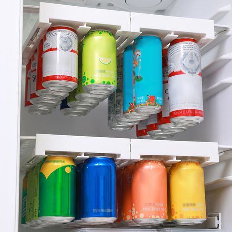 Set mit 1 Aufbewahrungsregal für Getränkedosen im Kühlschrank, weißes Hängeregal (verpackt) (1/5)