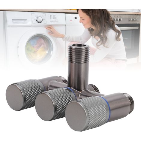 Grifo de 3 vías con distribuidor, 1 entrada, acero inoxidable, G1/2, gris oscuro, para inodoro, lavadora y fregadero. (1/5)