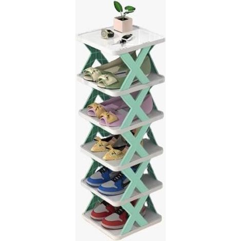 Étagère à chaussures – Organiseur de chaussures à 6 niveaux pour placard étroit, armoire à chaussures peu encombrante pour chambre à coucher, vestiaire, couloir, garage. (Bleu clair) (1/5)
