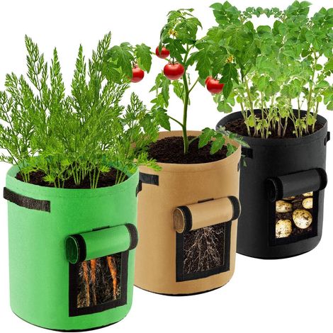 Sac de Culture de Plantes, Gallons Sacs de Plantation en Tissu Non Tissé avec Poignées, Pots Respirant et Durable pour Pommes de Terre, Fraises, Fleurs et Légumes de Jardin, Pack de 3-Fei Yu (1/4)