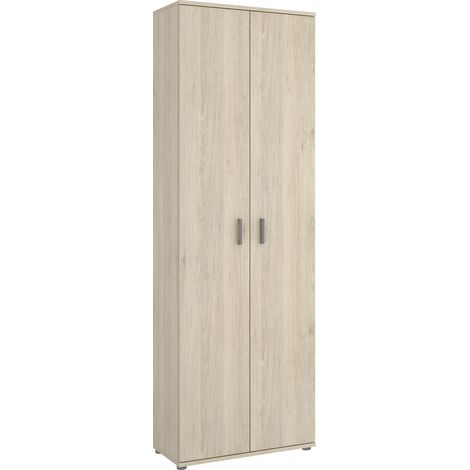 Armoire en panneaux de particules mélaminés coloris chêne naturel - Longueur 60.9 x Profondeur 35.3 x Hauteur 190.2 cm -PEGANE- (1/5)