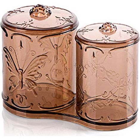 Boîte De Rangement 2-en-1 - Distributeur De Disques En Coton - Boîte Transparente Pour Maquillage - 2 Compartiments Cylindriques - 1 Pièce (1/5)