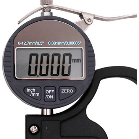 Dickenmessgerät Mikrometer 0–12,7 mm mit Digitalanzeige, Messwerkzeug für Papier und Folie, Genauigkeit 0,001 mm (1/5)